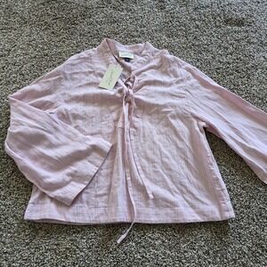 Universal Thread Shirt Womens Small Pink Stripe Linen Blend Tie Front